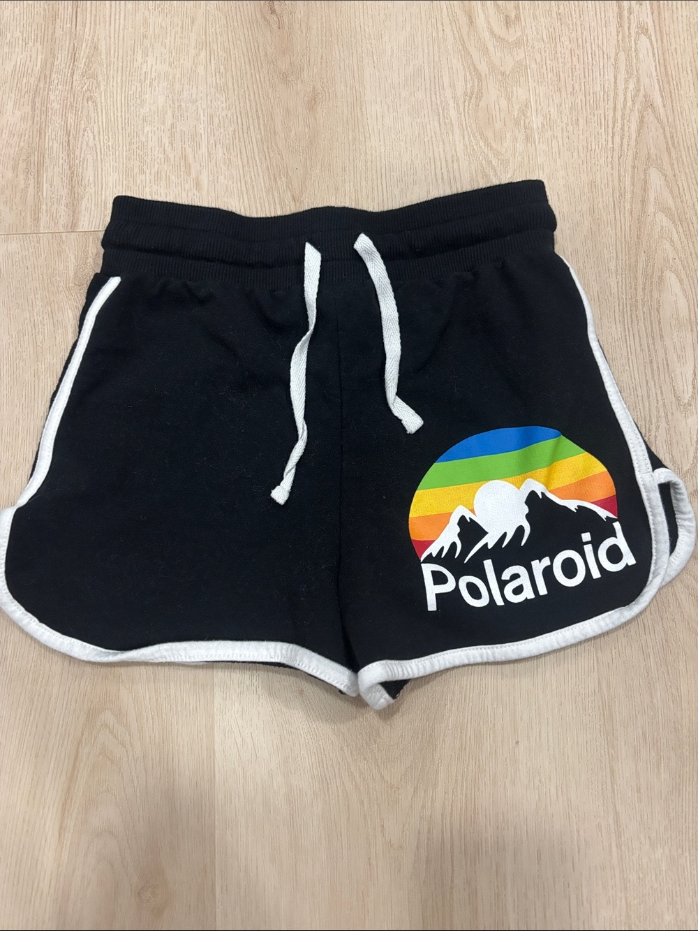 Polaroid Black Athletic Shorts with Rainbow Mountain Logo